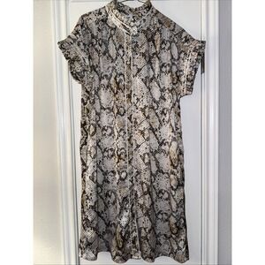 Cabi Womens Fall Snake Print Button Front Midi Shirt Dress M